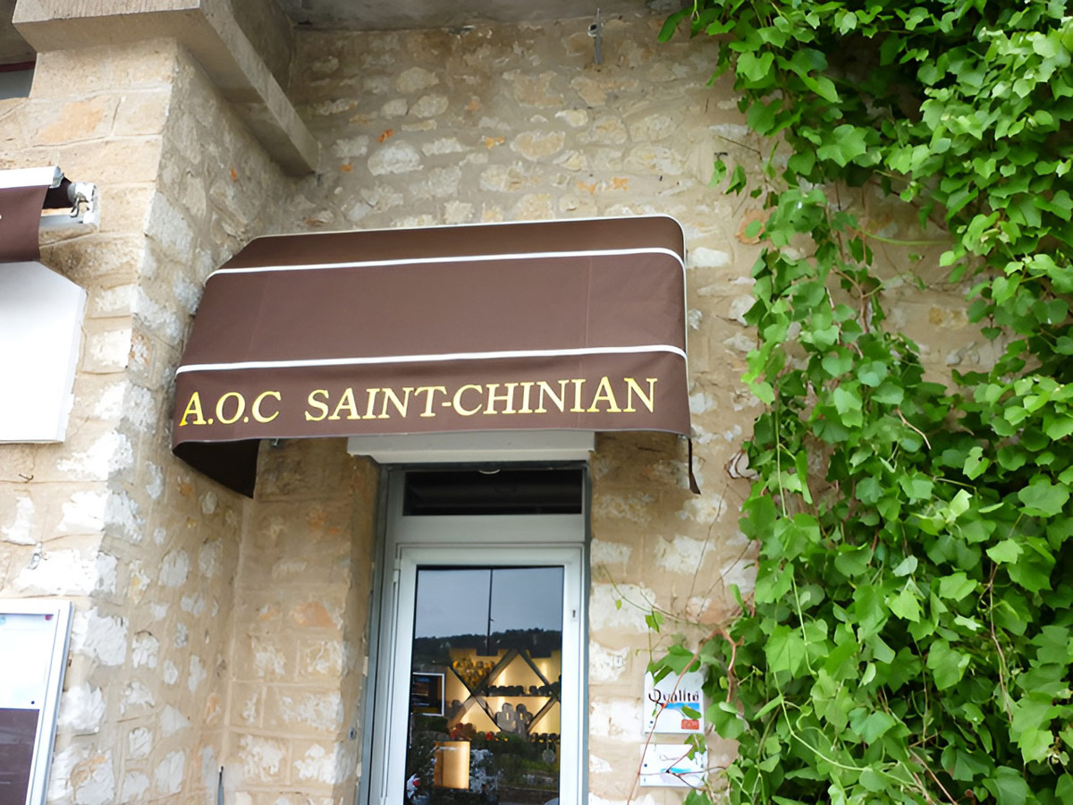 Store Corbeille avec lettrage du lambrequin protection solaire toile de stores corbeille toiles acrylique Dickson Orchestra gar 5ans Made in France